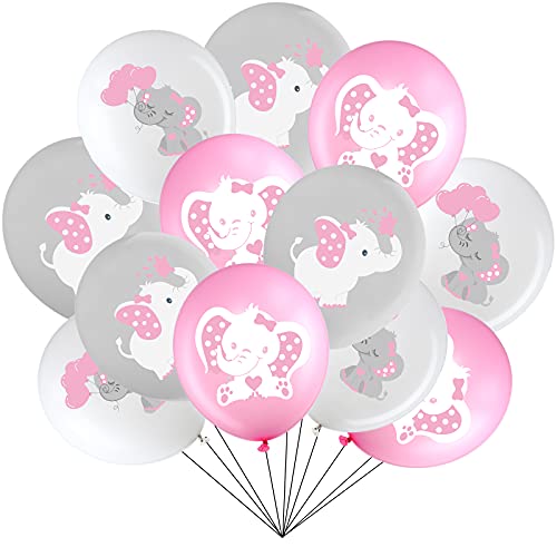 Aoriher 45 Pieces Elephant Balloon 12 Inch Baby Shower Elephant Balloon for Baby Boy Girl Gender Reveal Animal Themed Birthday Party Supplies Indoor Outdoor DecorPink Gray White - Image 1