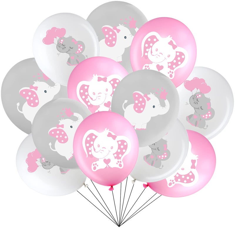 Aoriher 45 Pieces Elephant Balloon 12 Inch Baby Shower Elephant Balloon for Baby Boy Girl Gender Reveal Animal Themed Birthday Party Supplies Indoor Outdoor DecorPink Gray White - Image 2