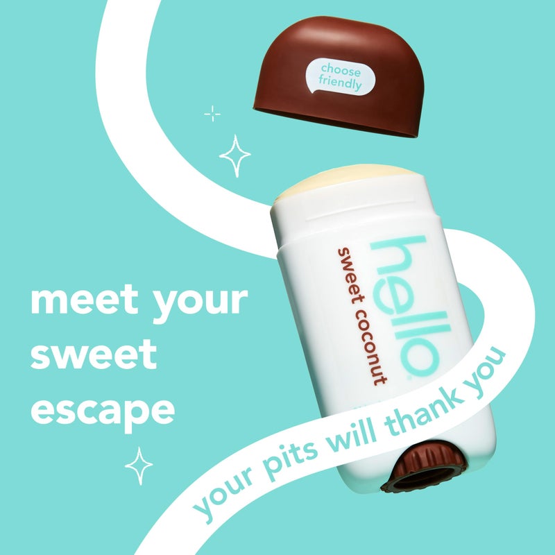 Hello مرحبًا مزيل العرق بجوز الهند الحلو مع زبدة الشيا للنساء والرجال، خالي من الألمنيوم، خالي من بيكربونات الصوديوم، خالي من البارابين، حماية من الروائح لمدة 24 ساعة، 2.6 أونصة، عبوتين - Image 2