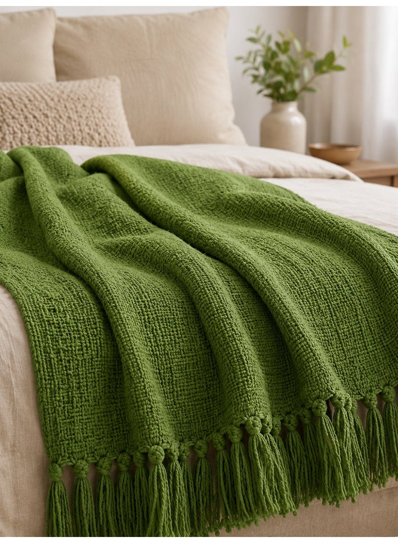Woven Throw Blanket – 100% Cotton, 127 × 154 cm – Soft Lightweight Textured Blanket with Decorative Tassels for Sofa, Bed & Home Décor - Image 3
