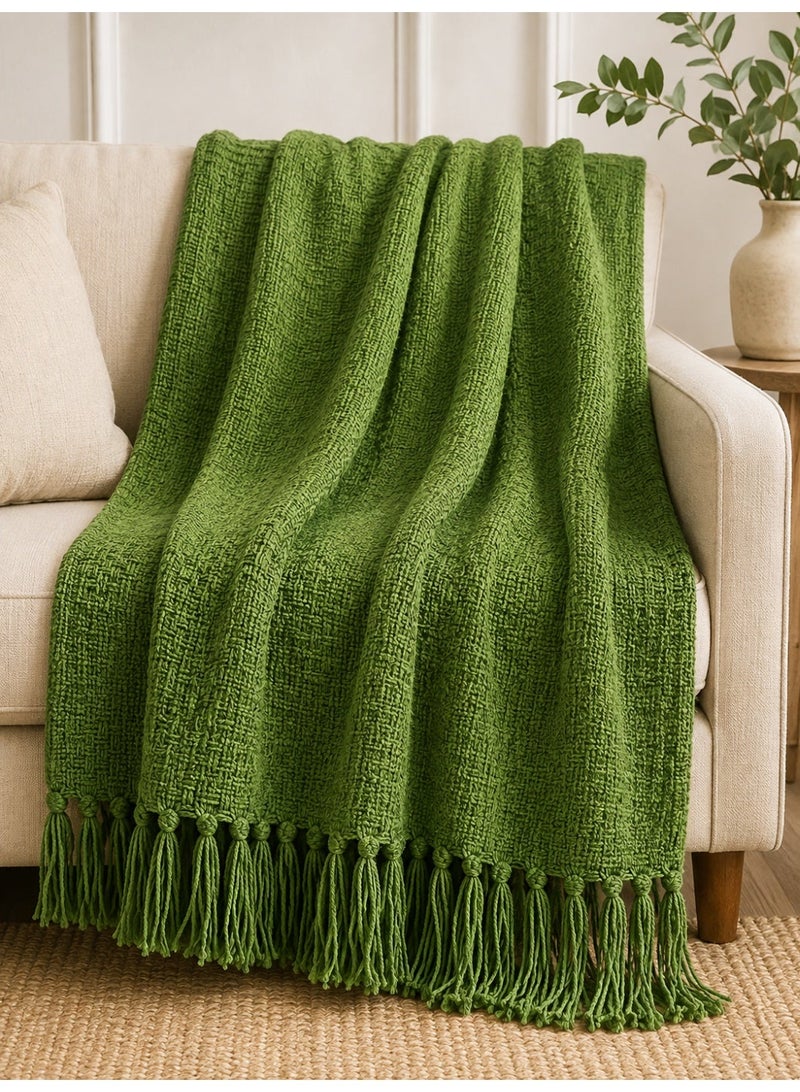 Woven Throw Blanket – 100% Cotton, 127 × 154 cm – Soft Lightweight Textured Blanket with Decorative Tassels for Sofa, Bed & Home Décor - Image 1