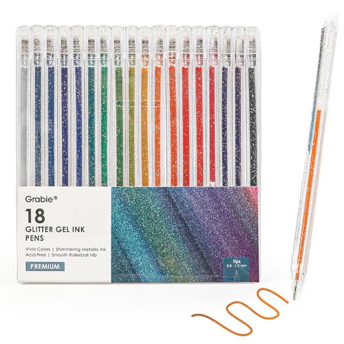 Grabie Capped Glitter Gel Pens 18 Colors, Metallic Vibrant Sparkle Gel Pens for Coloring, Color Pens for Adults,Colored Gel Pens for Adult Coloring Books and Drawing - Image 1