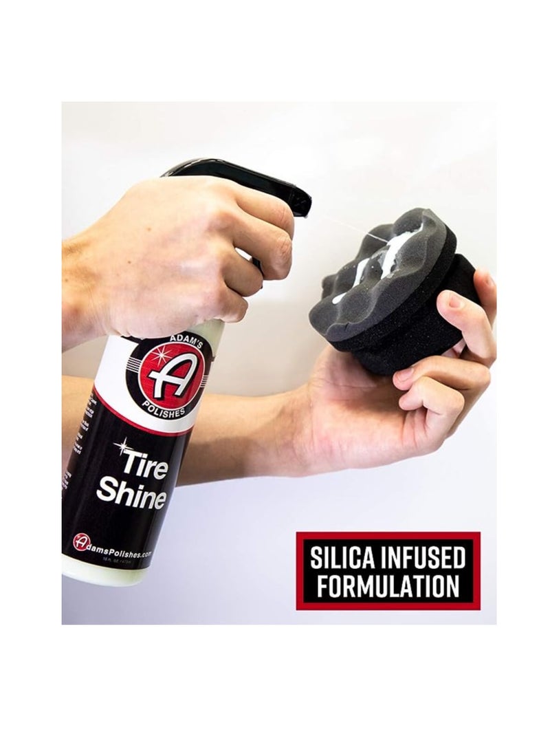 Adam's Tire Shine Combo Spray Tire Dressing With SiO2 for Non Greasy Car Detailing Use With Tire Applicator After Tire Cleaner And Wheel Cleaner Gives A Ceramic Coating Car Wax Like Tire Protection.
