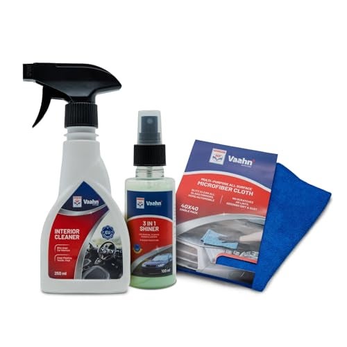 HP Vaahn Car Interior Cleaning kit | Soft Glow Interior Car Care Kit – Interior Cleaner (125ml), 3-in-1 Shiner & Microfiber Cloth (40x40 cm, 340 GSM) | Interior Detailing Combo - Image 1