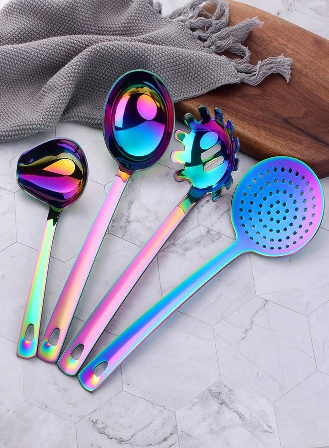 QOBIMOON QIBOORUN Stainless Steel Kitchen Utensil Set -8 Cooking Utensils, Colorful Titanium Plated Set Kitchen Tools Gadgets Cake Shovels/Plain Spatula, Potato Masher, Spoon, Slotted Spoon-Rainbow Color - Image 2