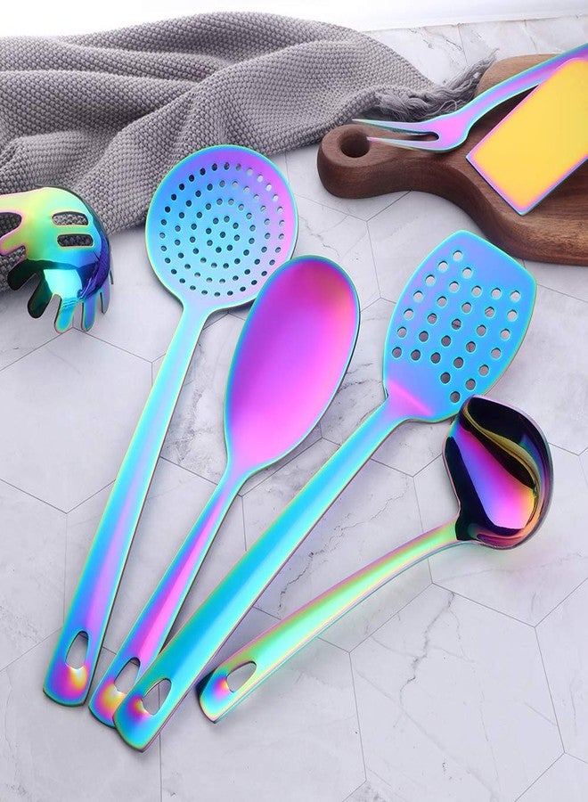 QOBIMOON QIBOORUN Stainless Steel Kitchen Utensil Set -8 Cooking Utensils, Colorful Titanium Plated Set Kitchen Tools Gadgets Cake Shovels/Plain Spatula, Potato Masher, Spoon, Slotted Spoon-Rainbow Color - Image 4