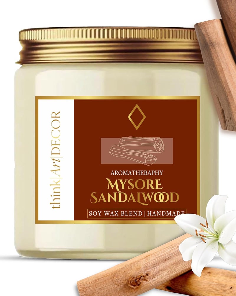 ThinkArtDecor Soy Wax Scented Candles for Home Decoration Burn Time 3540 Hrs Luxury Fragrance Candles for Gifting Aesthetic Glass Jar Aroma Therapy Candle Mysore Sandalwood