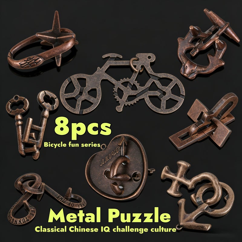 Metal Brain Teaser Puzzle 8 Piece Set Classic Unlocking Challenge Desktop Games For Creative Relaxation And Problem Solving - Image 2