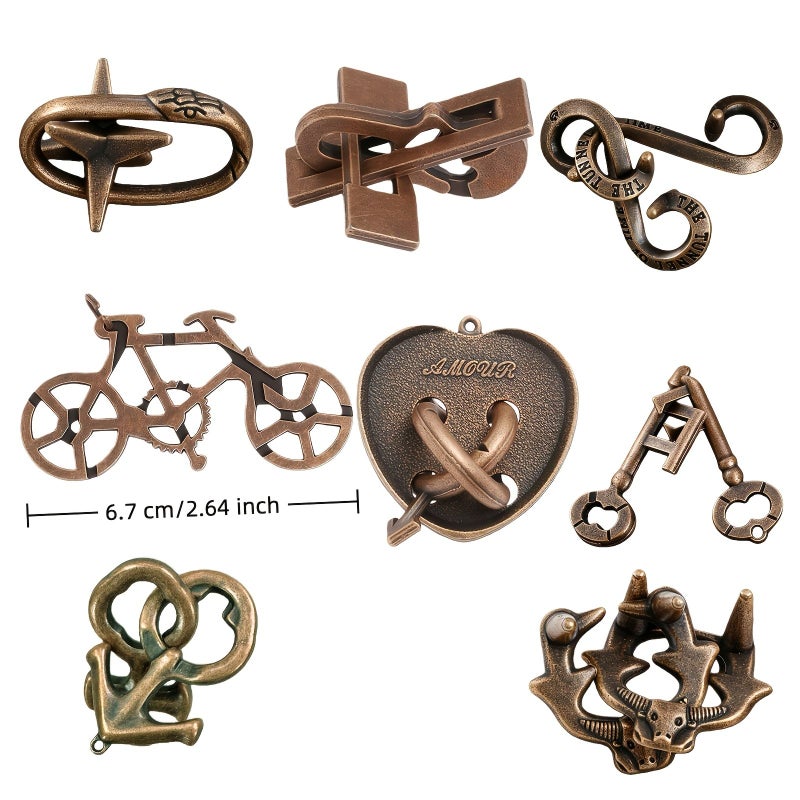 Metal Brain Teaser Puzzle 8 Piece Set Classic Unlocking Challenge Desktop Games For Creative Relaxation And Problem Solving - Image 3