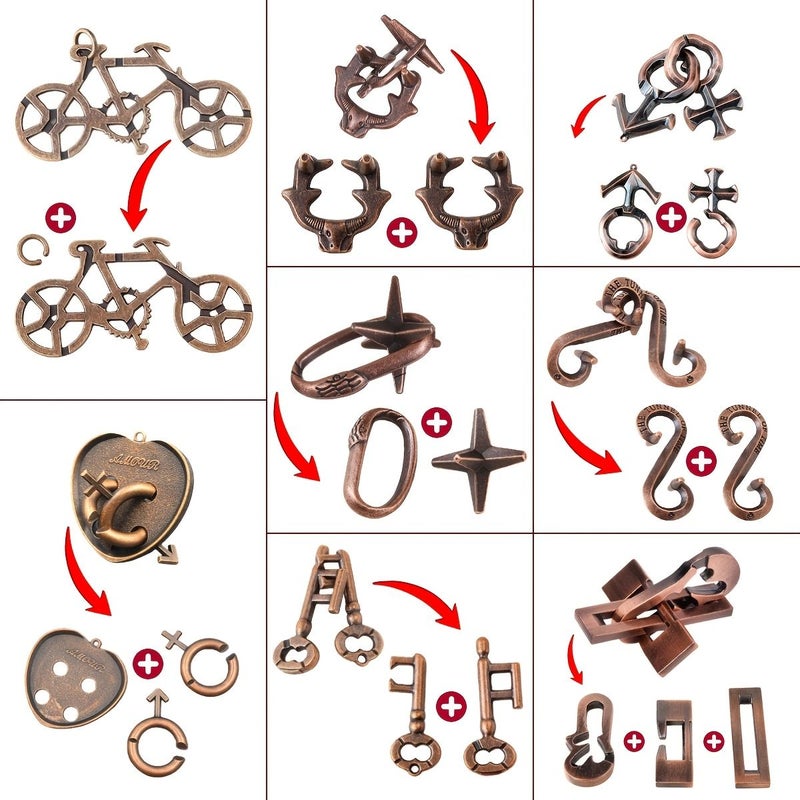 Metal Brain Teaser Puzzle 8 Piece Set Classic Unlocking Challenge Desktop Games For Creative Relaxation And Problem Solving - Image 5