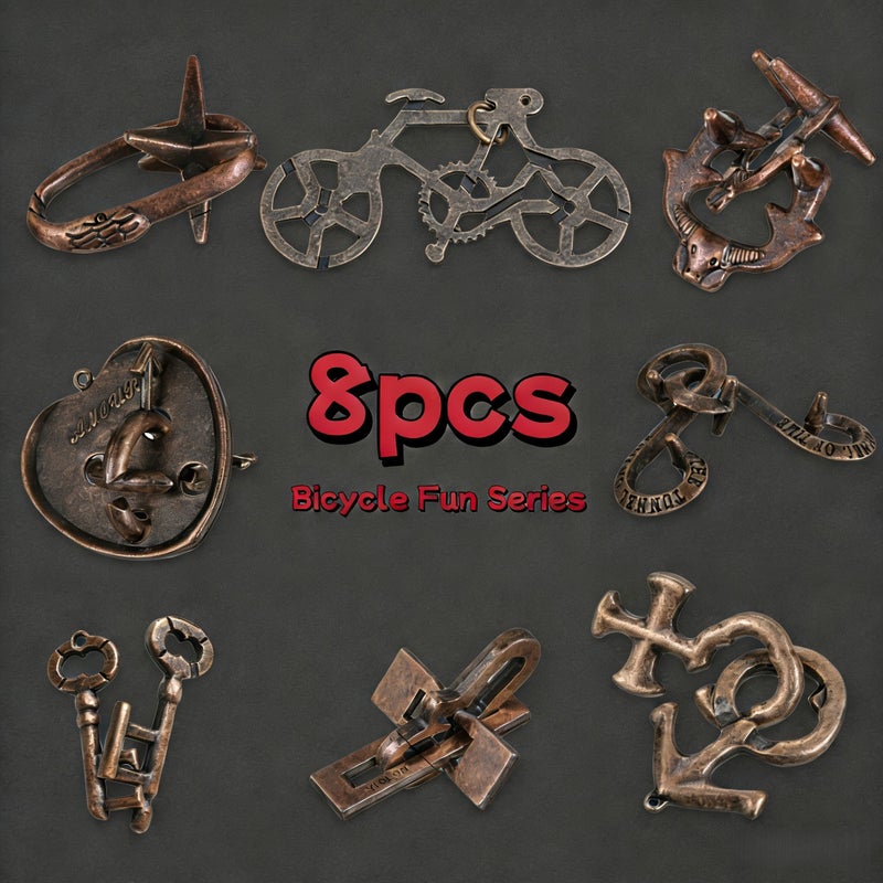Metal Brain Teaser Puzzle 8 Piece Set Classic Unlocking Challenge Desktop Games For Creative Relaxation And Problem Solving - Image 1