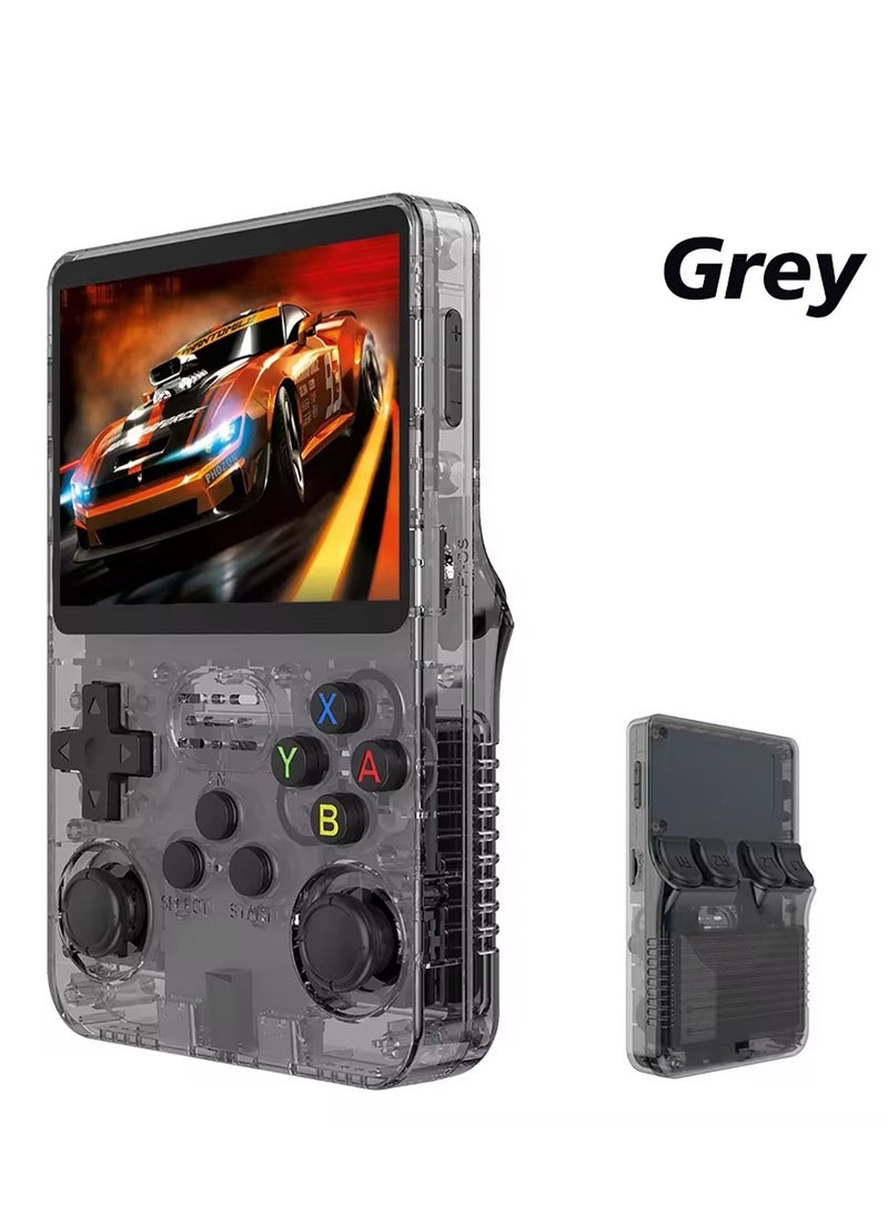 R36S Portable Handheld Video Game Console with 10000+ Classic Games, 3.5 Inch HD IPS Screen, Open-Source Retro Linux System, Support HDMI TV Output (Transparent Grey, 64GB)