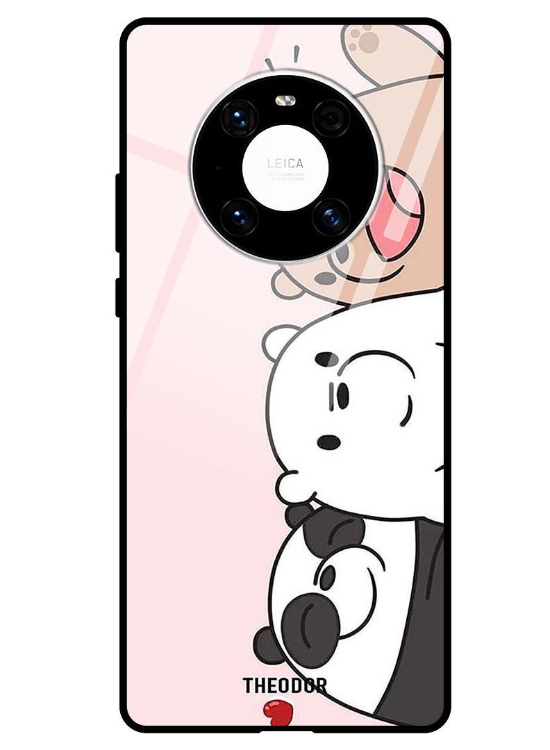 Theodor Protective Tempered Glass Case Cover HUAWEI MATE 40 PRO 5G  Three Friends Panda - Image 1