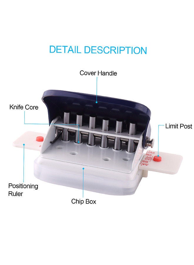 Kw-trio 6-Hole Paper Punch Handheld Metal Hole Puncher 5 Sheet Capacity 6mm for A4 A5 B5 Notebook Scrapbook Diary Planner  - Image 3