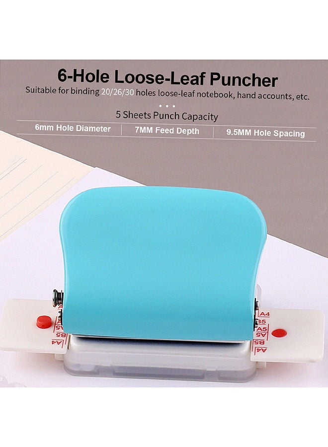 Kw-trio 6-Hole Paper Punch Handheld Metal Hole Puncher 5 Sheet Capacity 6mm for A4 A5 B5 Notebook Scrapbook Diary Planner  - Image 4