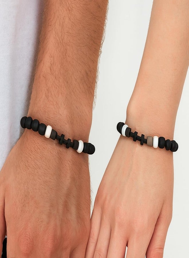 Memoir Black & White Beaded Bracelet with Ceramic Cross Charms – Christian Spiritual Jewelry for Men & Women (BLKL7783) - Image 3