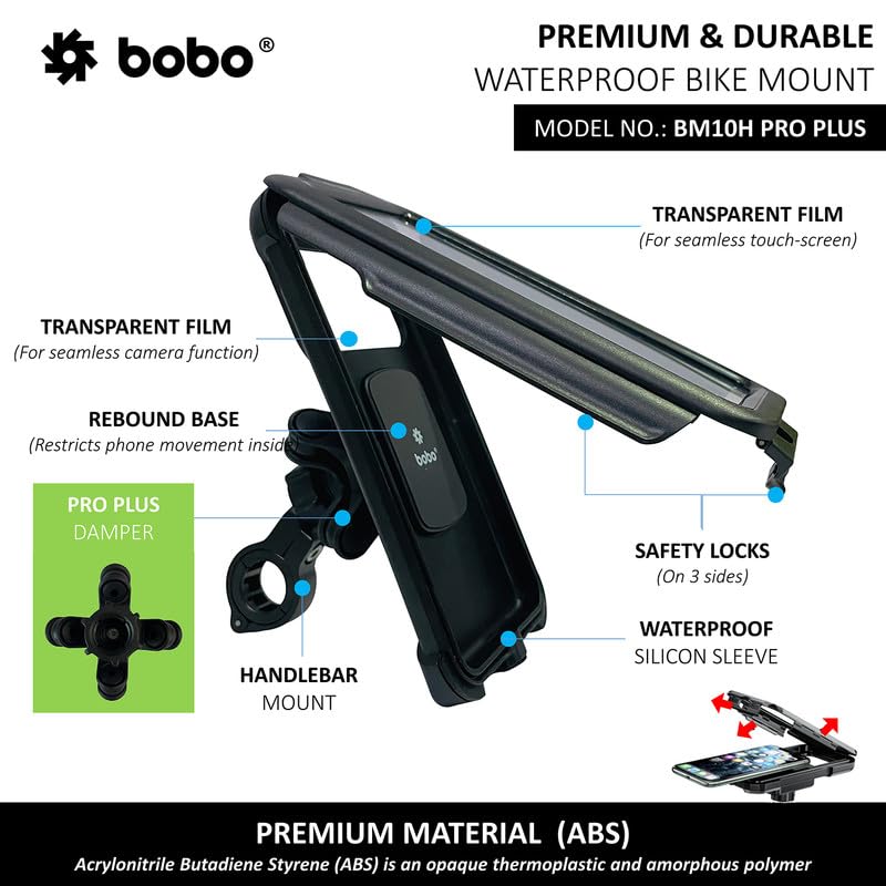 Bobo BM10H PRO Plus Handlebar Mount with PRO Plus Vibration Damper, Fully Waterproof Bike/Motorcycle/Scooter Mobile Phone Holder Mount, Ideal for Maps and GPS Navigation (Black) - Image 3