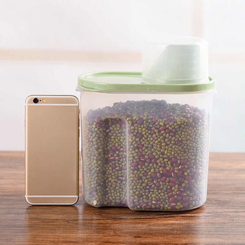 🍳 وعاء تخزين صغير بسعة ١ ٩ لتر من البي plastic محكم الغلق مع غطاء لتخزين الحبوب والأرز والشوفان باللون الأخضر - Image 5