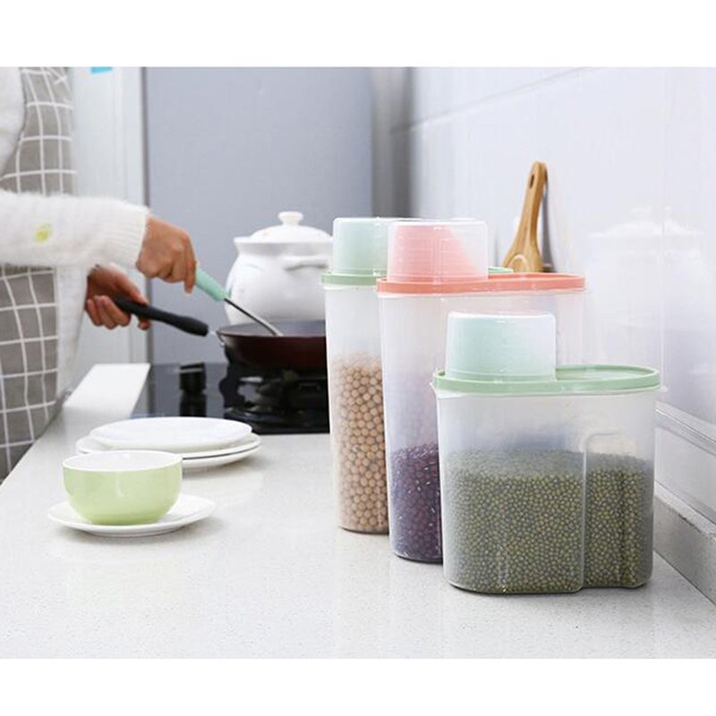 🍳 وعاء تخزين صغير بسعة ١ ٩ لتر من البي plastic محكم الغلق مع غطاء لتخزين الحبوب والأرز والشوفان باللون الأخضر - Image 2