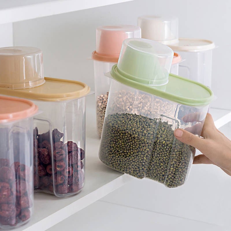 🍳 وعاء تخزين صغير بسعة ١ ٩ لتر من البي plastic محكم الغلق مع غطاء لتخزين الحبوب والأرز والشوفان باللون الأخضر - Image 3