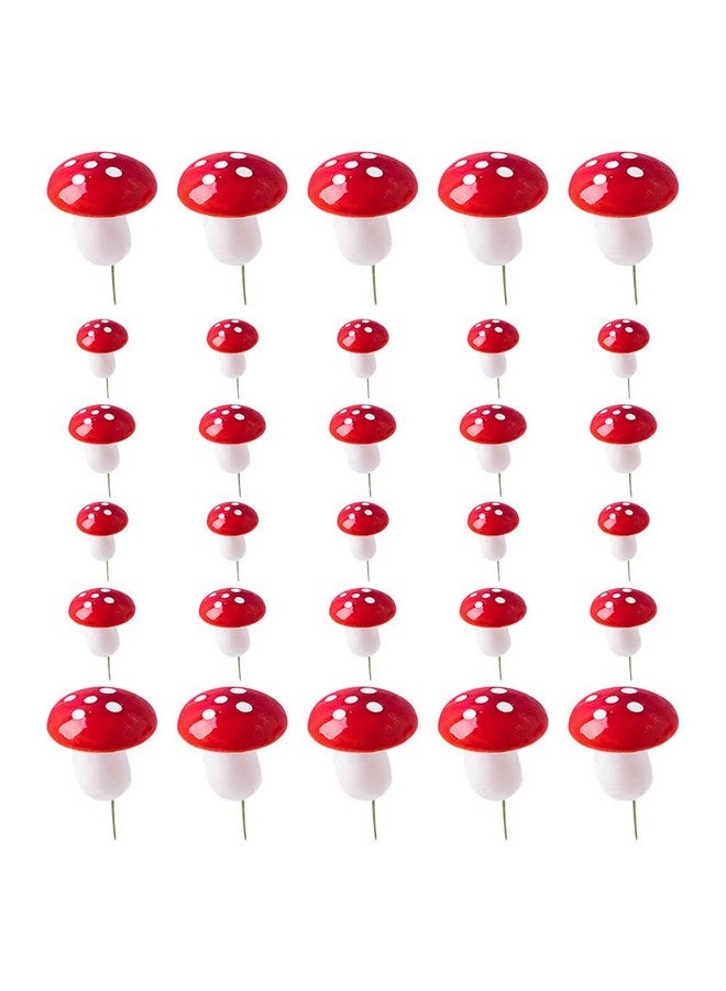 Amosfun 30pcs Mini Mushroom Cake Toppers Red Foam Mushrooms Cupcake Decoration Garden Fairy Bonsai Plant DIY Crafts 3 Sizes Assorted - Image 1
