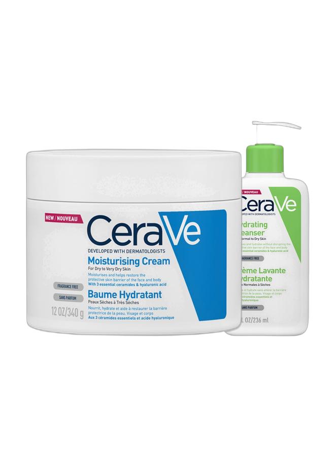CeraVe Moisturizing Cream 340g + Hydrating Cleasner Face Wash 236ml Pack - Image 1