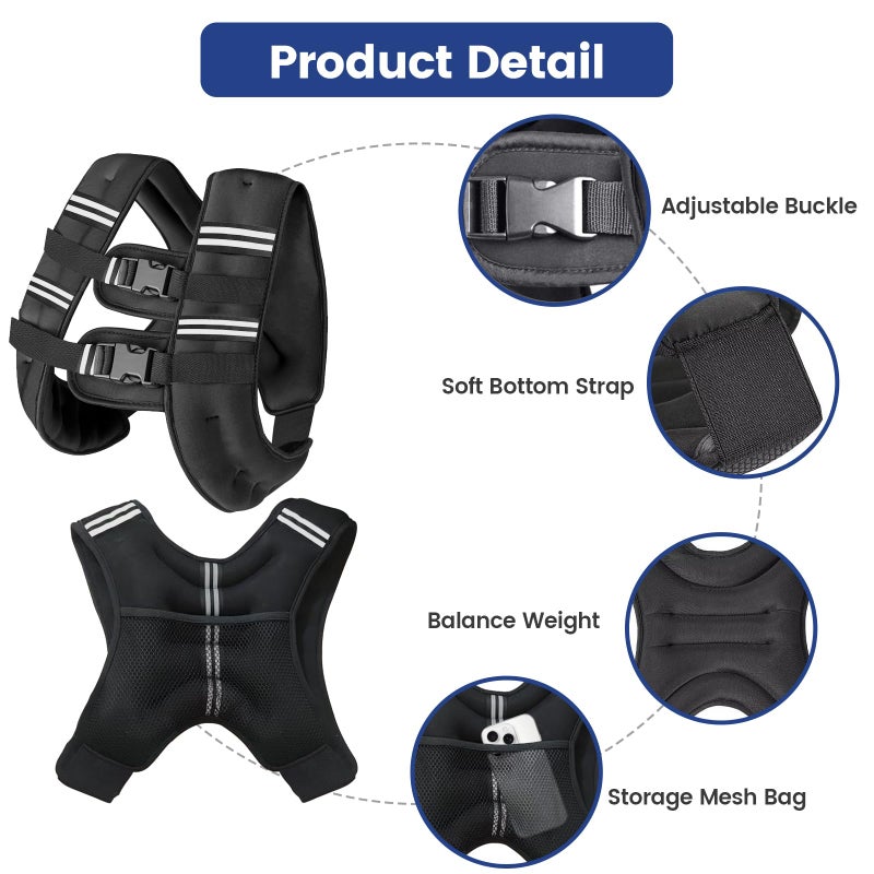Zikopomi Weighted Vest with Two Adjustment Straps for Men Women, 8lbs/12lbs/16lbs/20lbs Weight Vest with Reflective Stripes for Workout, Strength Training, Running, Fitness, Muscle Building, Weight Loss - Image 4
