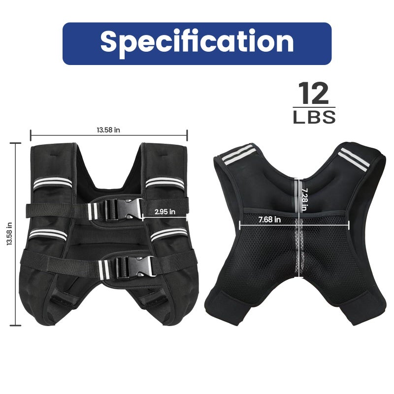 Zikopomi Weighted Vest with Two Adjustment Straps for Men Women, 8lbs/12lbs/16lbs/20lbs Weight Vest with Reflective Stripes for Workout, Strength Training, Running, Fitness, Muscle Building, Weight Loss - Image 5