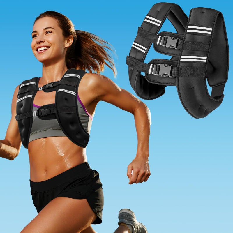Zikopomi Weighted Vest with Two Adjustment Straps for Men Women, 8lbs/12lbs/16lbs/20lbs Weight Vest with Reflective Stripes for Workout, Strength Training, Running, Fitness, Muscle Building, Weight Loss - Image 1