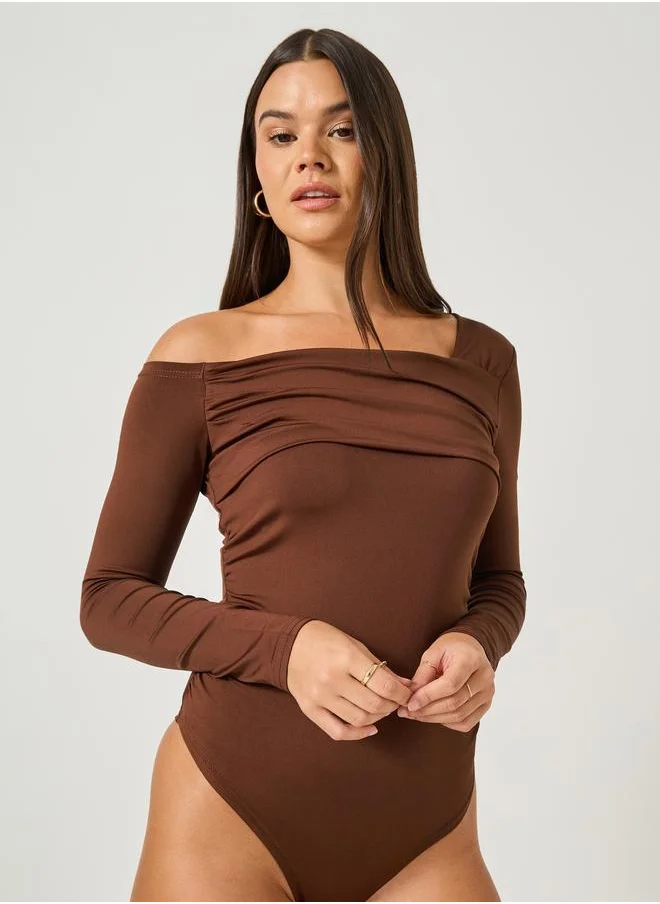 ستايلي Styli Asymmetric Neck Pleated Detail Bodysuit