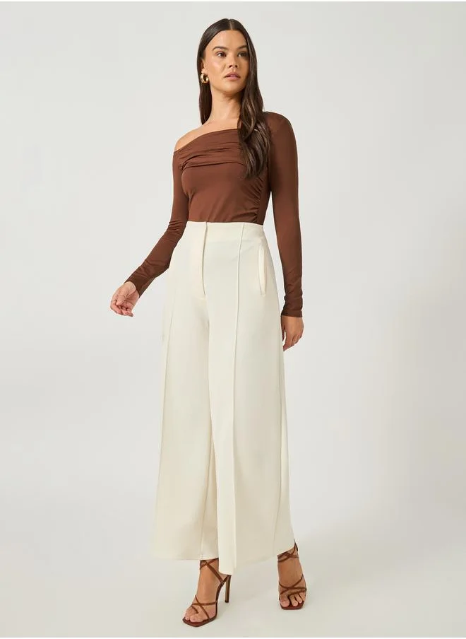 ستايلي Styli Asymmetric Neck Pleated Detail Bodysuit