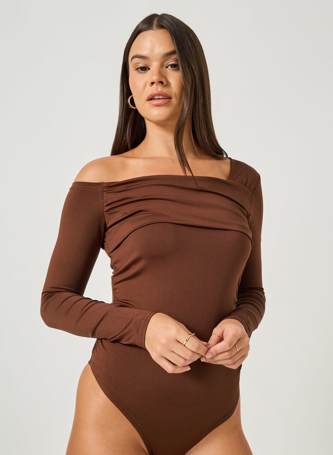 Styli Styli Asymmetric Neck Pleated Detail Bodysuit  - Image 1