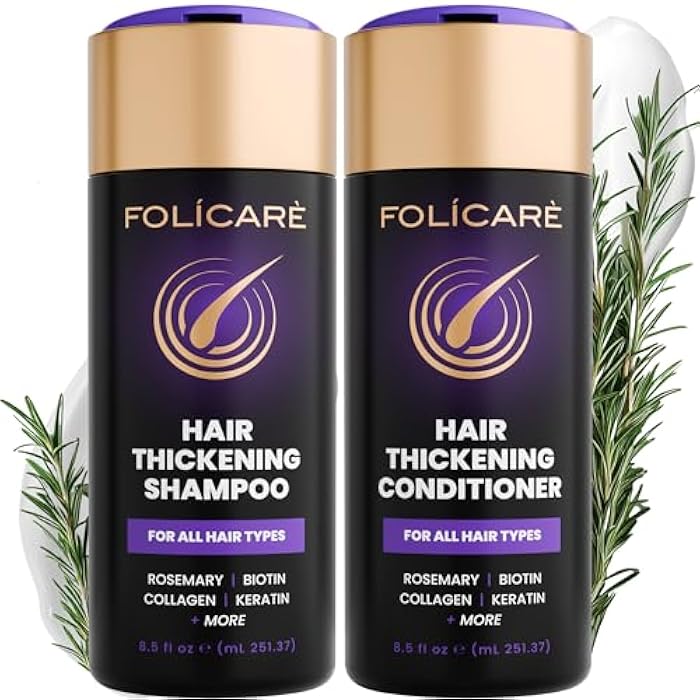 FOLICARE Thickening Hair Growth Shampoo and Conditioner Set For Women & Men, Biotin Shampoo and Conditioner, Intensive Repair for Thinning Damaged & Frizzy Hair, Split End Care, Sulfate & Paraben Free - Image 1