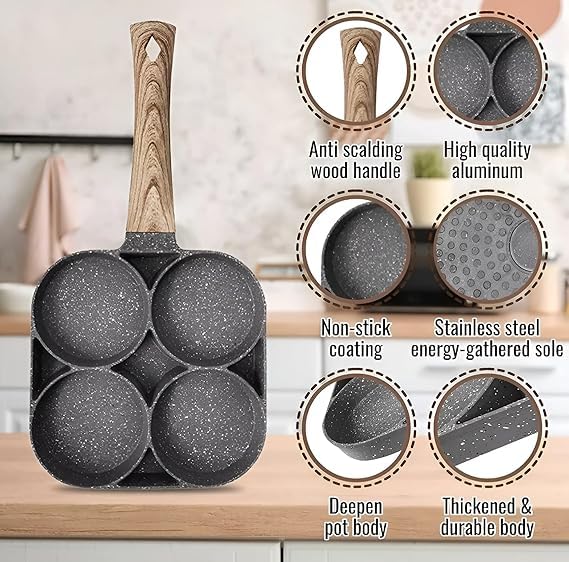 ONTRIP ONTRIP Stainless Steel Honeycomb Frying Pan Non-Stick Pan with Stainless Steel Handle Stay Cool Non Toxic Dishwasher and Oven Safe Suitable Multi-Purpose Frying pan (4 Hole) - Image 4