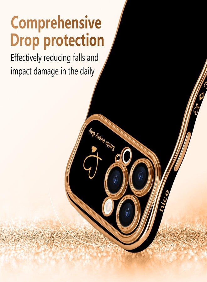 جراب LCHULLE لهاتف iPhone 16 Pro Max للنساء والفتيات، بتصميم أنيق على شكل إطار مموج ونقشة قلب، مع غطاء حماية للكاميرا ومقاوم للصدمات لهاتف iPhone 16 Pro Max مقاس 6.9 بوصة، باللون الأسود. - Image 3