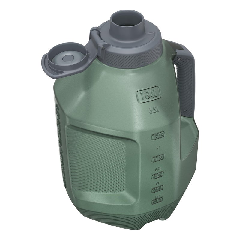 اندر ارمر تحت درع 1 زجاجة ماء جالون - مقاومة للتسرب ثنائية الاتجاه قبعة ناعمة وفم عريض - زجاجة مياه صالة ألعاب رياضية خالية من BPA مع علامات القياس - غطاء قبضة ناعمة مقبض السيليكا الأخضر/تيتان رمادي - Image 5