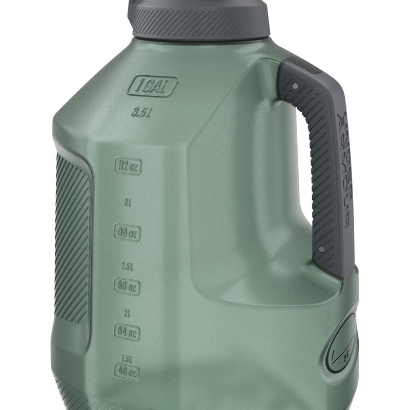 اندر ارمر تحت درع 1 زجاجة ماء جالون - مقاومة للتسرب ثنائية الاتجاه قبعة ناعمة وفم عريض - زجاجة مياه صالة ألعاب رياضية خالية من BPA مع علامات القياس - غطاء قبضة ناعمة مقبض السيليكا الأخضر/تيتان رمادي - Image 4