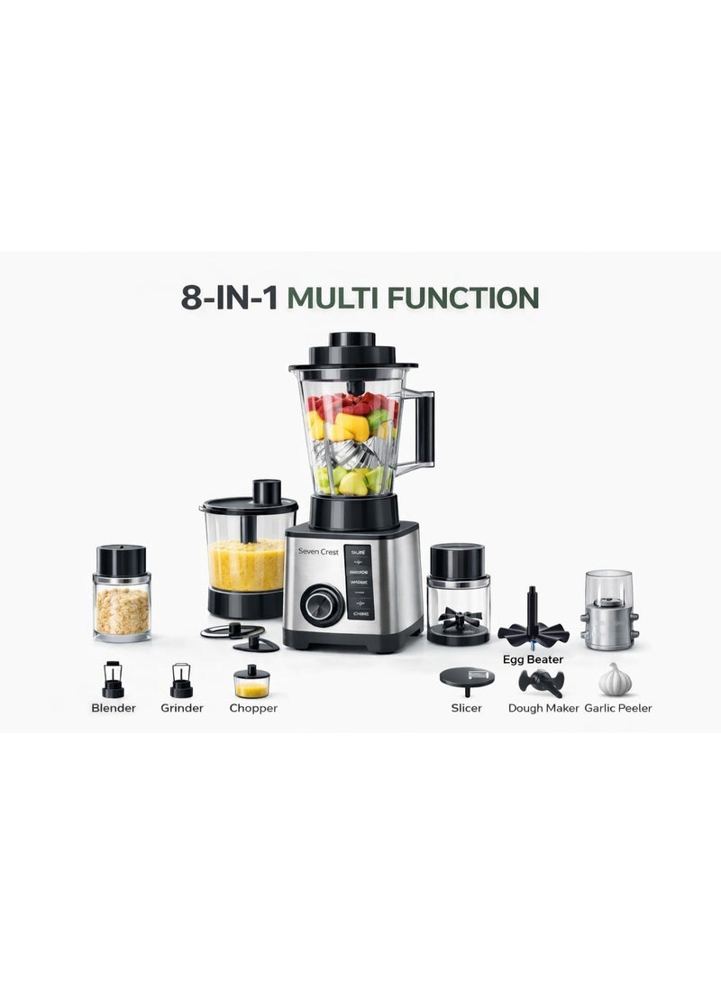 Seven CREST 8-in-1 Multifunction Juicer Machine Blender Food Processor 4L 1500W Heavy Duty Stainless Steel Electric Mixer Kitchen Machine with Grinder Chopper Dough Maker Egg Beater Ice Crushing - Image 1