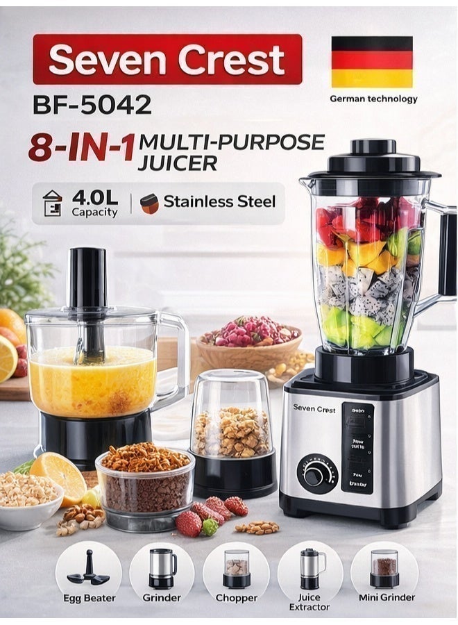 Seven CREST 8-in-1 Multifunction Juicer Machine Blender Food Processor 4L 1500W Heavy Duty Stainless Steel Electric Mixer Kitchen Machine with Grinder Chopper Dough Maker Egg Beater Ice Crushing - Image 3