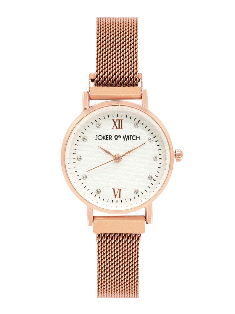 Joker & Witch Women Lexi 30mm White Dial 12mm Rose Gold Steel Mesh Watch - Image 1