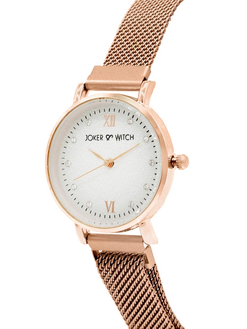 Joker & Witch Women Lexi 30mm White Dial 12mm Rose Gold Steel Mesh Watch - Image 3