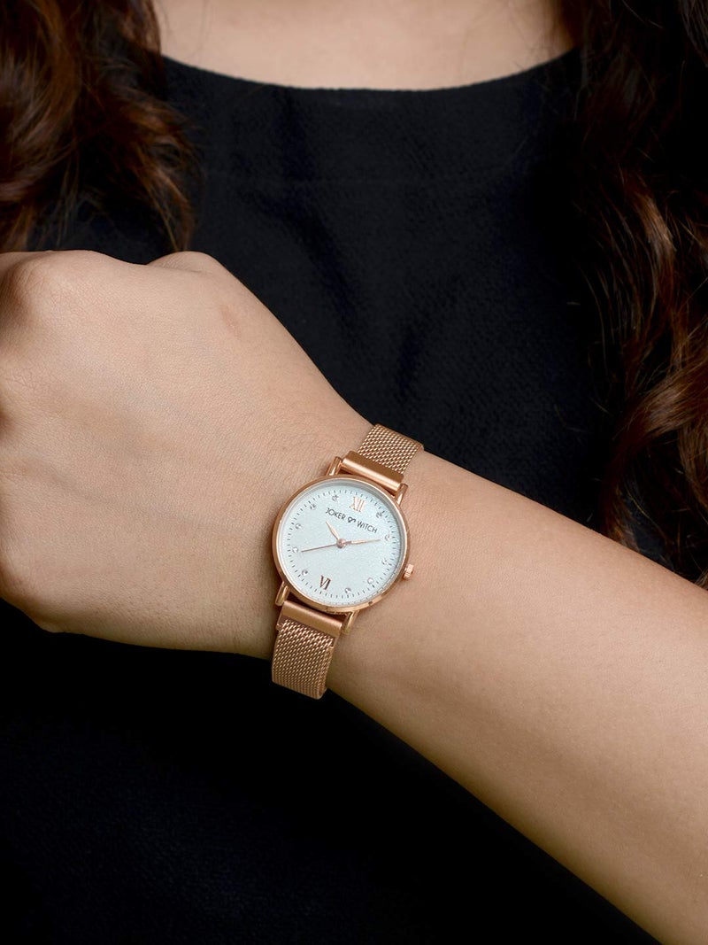 Joker & Witch Women Lexi 30mm White Dial 12mm Rose Gold Steel Mesh Watch - Image 2