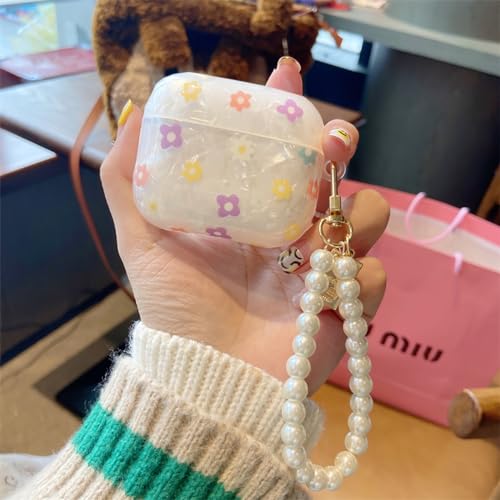 Olytop for Cute Glitter Airpods 3rd Generation Case with Cleaner Pen, Shell Pattern Floral Apple Airpods iPod 3rd Gen Case Cover Protective Skin Girl Women with Luxury Pearl Keychain - Flower - Image 2