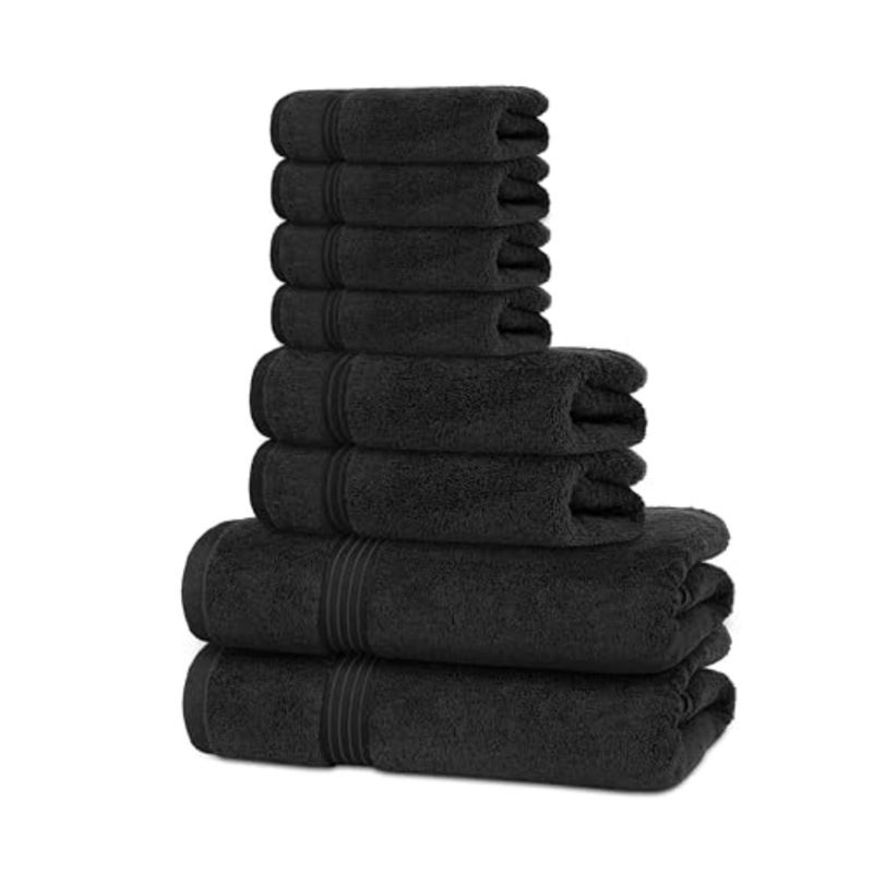 Bath Towel Set 4 Pack, 70 X 140 cm - 600 GSM 100% Combed Cotton Quick Drying Highly Absorbent Thick Bathroom Towels - Soft Hotel Quality for Bath and Spa (Black, 8 Piece Set) - Image 4