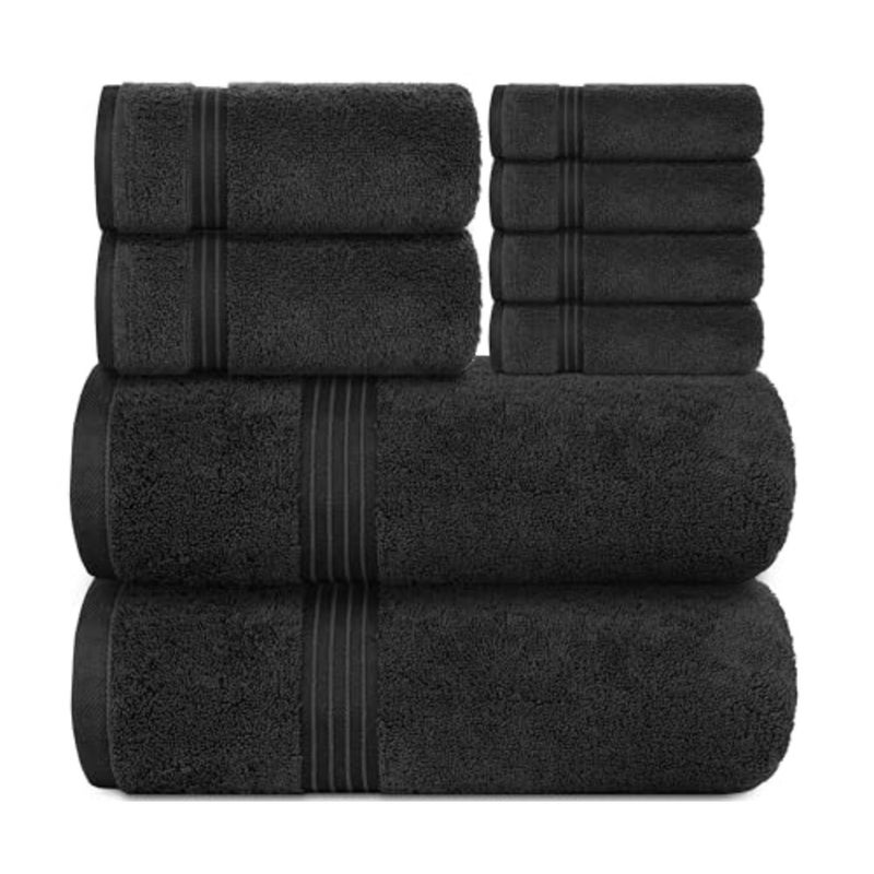 Bath Towel Set 4 Pack, 70 X 140 cm - 600 GSM 100% Combed Cotton Quick Drying Highly Absorbent Thick Bathroom Towels - Soft Hotel Quality for Bath and Spa (Black, 8 Piece Set) - Image 2