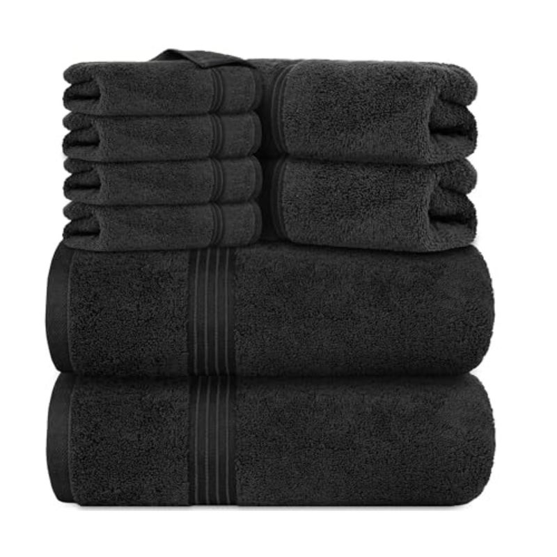 Bath Towel Set 4 Pack, 70 X 140 cm - 600 GSM 100% Combed Cotton Quick Drying Highly Absorbent Thick Bathroom Towels - Soft Hotel Quality for Bath and Spa (Black, 8 Piece Set) - Image 5