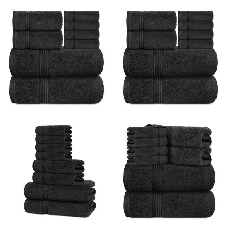 Bath Towel Set 4 Pack, 70 X 140 cm - 600 GSM 100% Combed Cotton Quick Drying Highly Absorbent Thick Bathroom Towels - Soft Hotel Quality for Bath and Spa (Black, 8 Piece Set) - Image 1