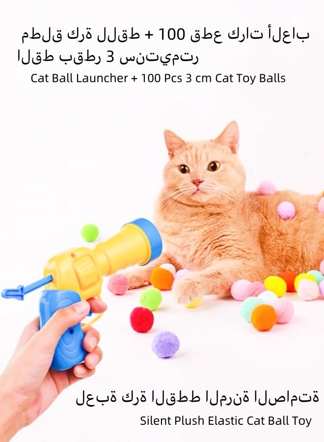 Generic Hipets Cat Toys Interactive for Indoor Cats with Interactive Launchers Kitty Toys, Launch Ball Interactive Toy, Silent Plush Elastic Cat Ball Toy,(1 cat ball launcher & 100 pcs balls) - Image 1