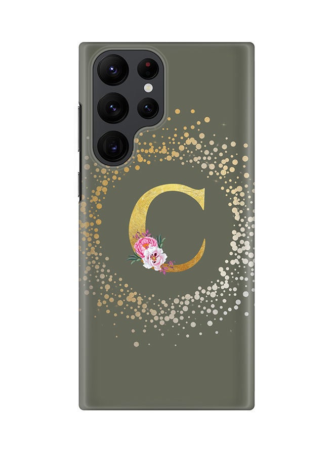 Stylizedd Monogram Slim Cover for Samsung Galaxy S22 Ultra 5G Case Custom Initials Letter Floral Pattern Snap Series Mobile Cover Matte Alphabet  - C (Olive Green) - Image 1