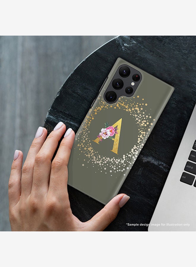 Stylizedd Monogram Slim Cover for Samsung Galaxy S22 Ultra 5G Case Custom Initials Letter Floral Pattern Snap Series Mobile Cover Matte Alphabet  - C (Olive Green) - Image 2